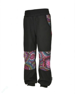 Dětské kalhoty softshellové - černá/kaleidoskop SKLADEM vel.128