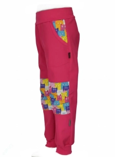 Dětské kalhoty softshellové - malina/kočky SKLADEM vel.110