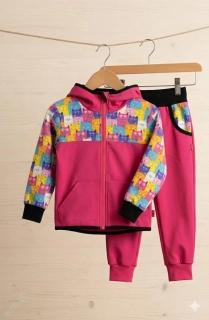 Dětský softshellový set- malina/kočky