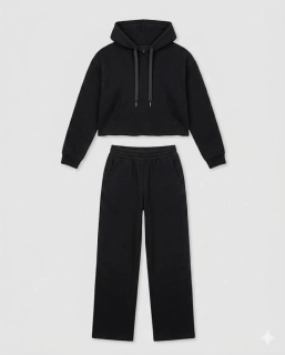 Kompletní tepláková souprava Wide Leg & Crop – Black