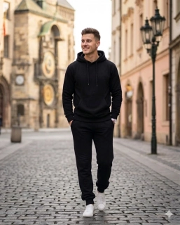 Pánská prémiová tepláková souprava Minimalist ZIP – Black (Zvýhodněný set)