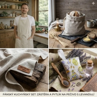 Exkluzivní dárkový set: Provoněný domov (Zástěra + Pytlík na pečivo + Levandulový bonus)