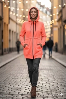 Mikina volná, warm - korálová