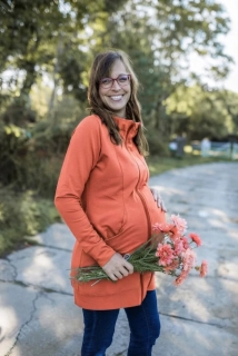 Těhotenská, kojící i nosící mikina se vsadkou Shara-korálová