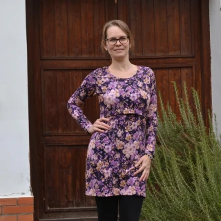 Mikinové šaty těhotenské i kojící Shara - fialové květy