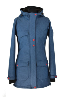 Softshellový kabát - modrý žíhaný/červené druky