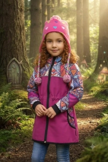 Softshellový kabátek - fuchsie/bláznivé trojúhelníky