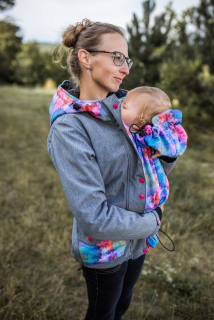 Softshellová bunda pro přední nošení - šedá žíhaná/duhové mandaly