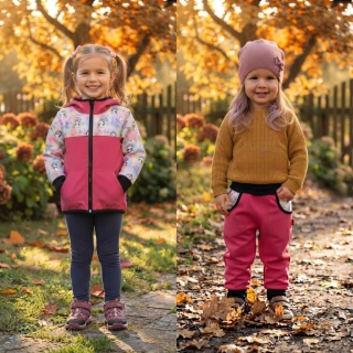 Dětský softshellový set- malina/jednorožci