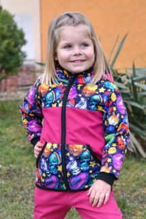 Dětská softshellová bunda - růžová/vesmír