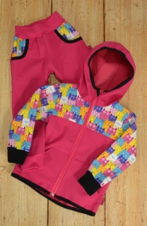 Dětský softshellový set- malina/kočky