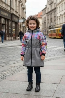 Softshellový kabátek - šedá žíhaná/duhové mandaly