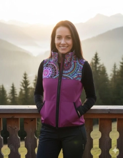Softshellová vesta fuchsie/kaleidoskop
