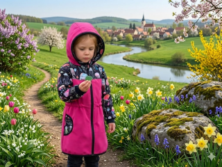 Softshellový kabátek - malina/medůzky