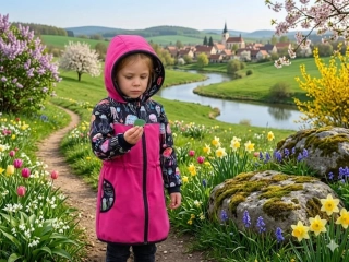 Softshellový kabátek - malina/medůzky