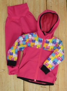 Dětský softshellový set- malina/kočky