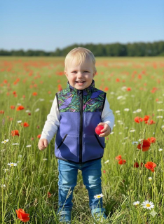Softshellová vesta se stojáčkem - modrofialová/ paví pera SKLAD vel. 86