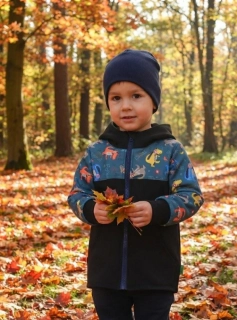 Softshellová bunda - černá/dino sluchátka SKLADEM vel.104
