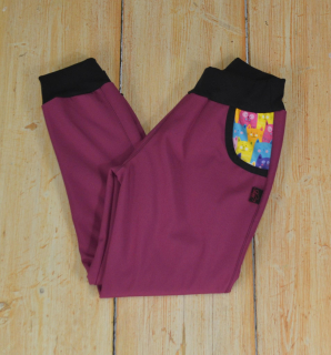 Dětské kalhoty softshellové-fuchsie/barevné kočky