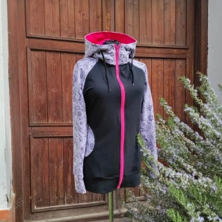 Mikina - černá/bílo černý ornament/růžová