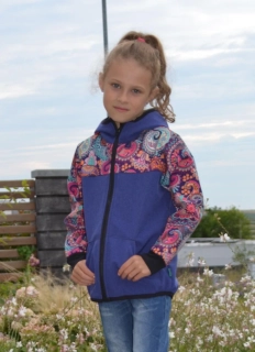 Dětská softshellová bunda - modrofial./ornamenty SKLADEM vel.122