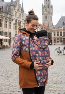Softshellový kabát JARO/PODZIM přední nošení - karamel/mandaly SKLADEM vel. S /stahování i pod zadečkem